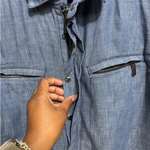 Kenneth Cole Reaction Denim Chambray Shirt Men’s Large Zip Pocket Casual - Picture 5 of 13